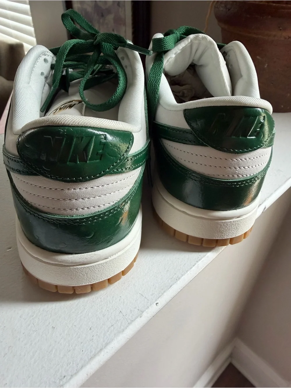 Nike Women’s Low-Top Sneaker - White, Green & Gold Accents